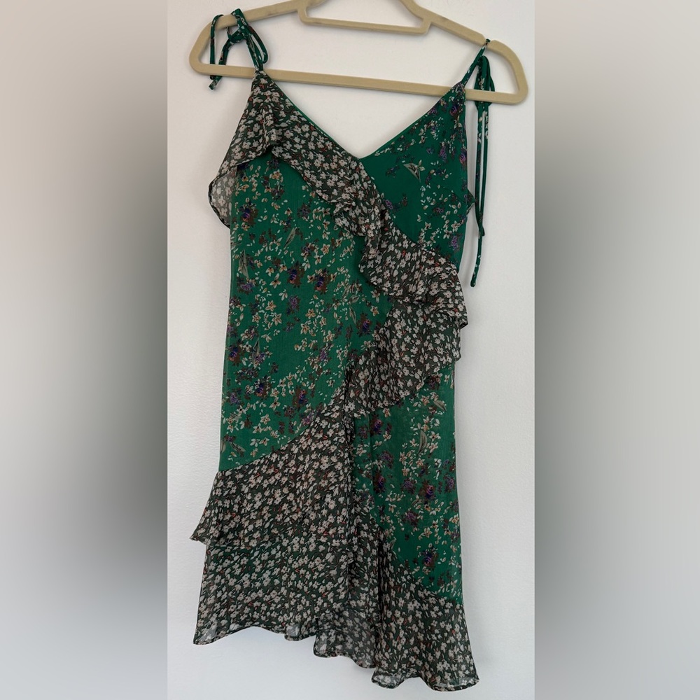 ASTR The Label From Revolve Mini Dress Floral Green Ruffle Dress, Sz. XS